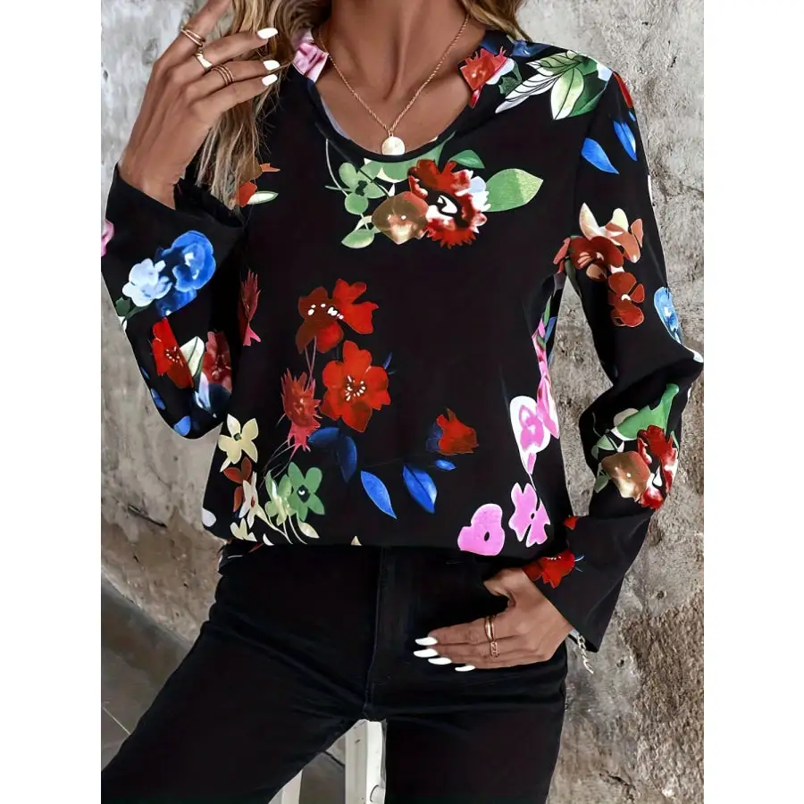 Easygoing Notched Print Blouse