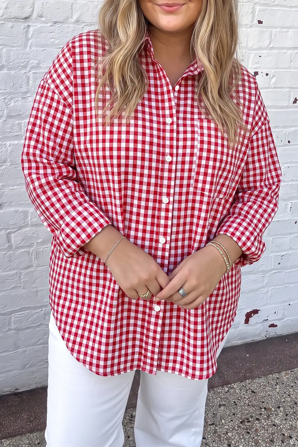 Women's Plaid V Neck Long Sleeve Blouse