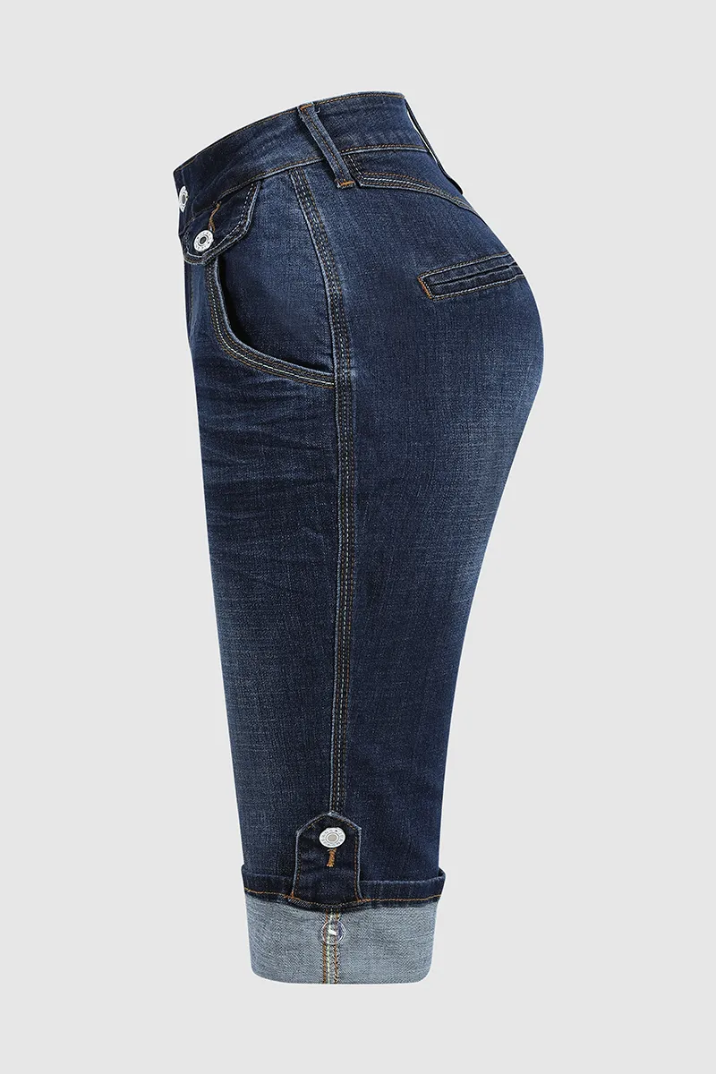 Vintage Rolled Hem Slant Pocket Capri Moto Jeans