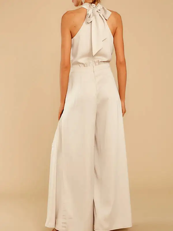 The Shoulder High Waist Jumpsuit Wide Pants