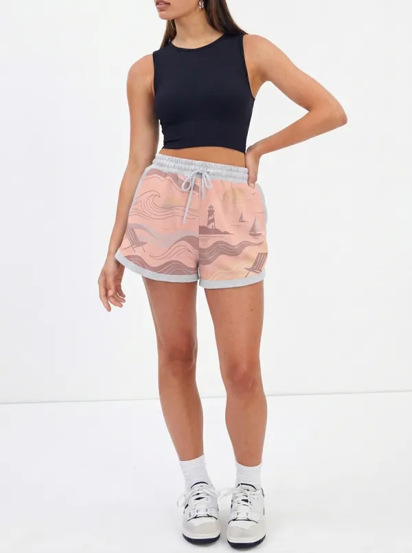 Women's Beach Lover Lighthouse Ocean Wave Printed Shorts