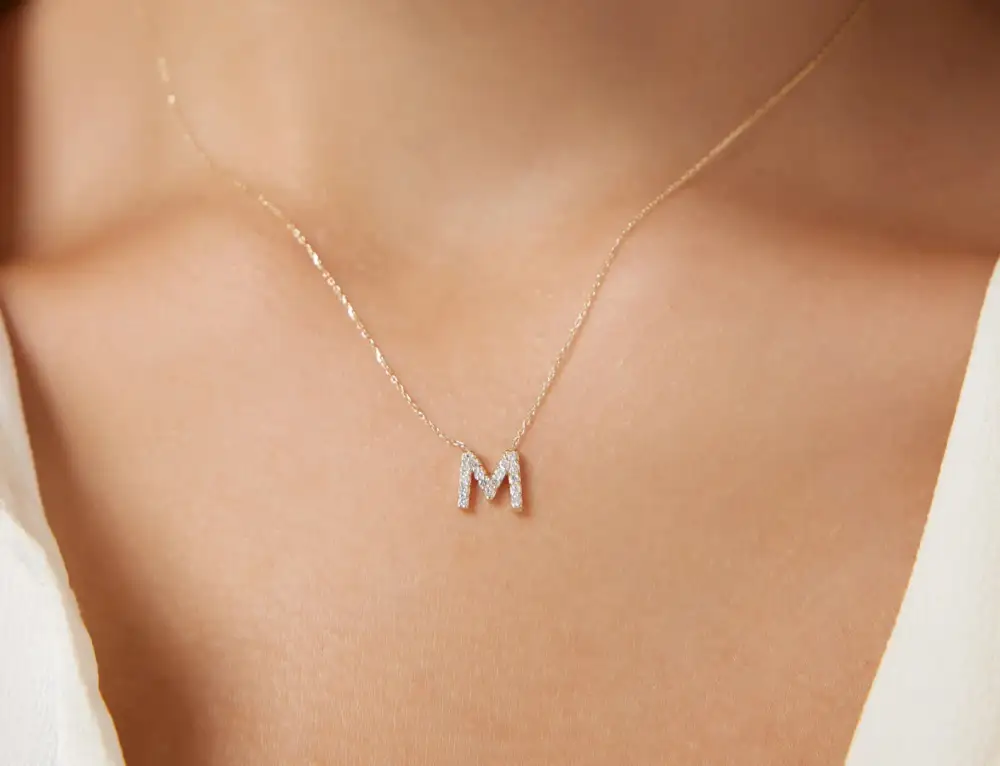 Dainty Diamond Initial Letter M Necklace