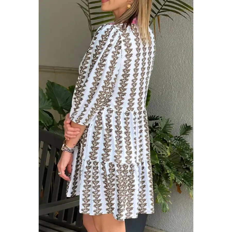 Notched Three Quarter Sleeve Mini Dress