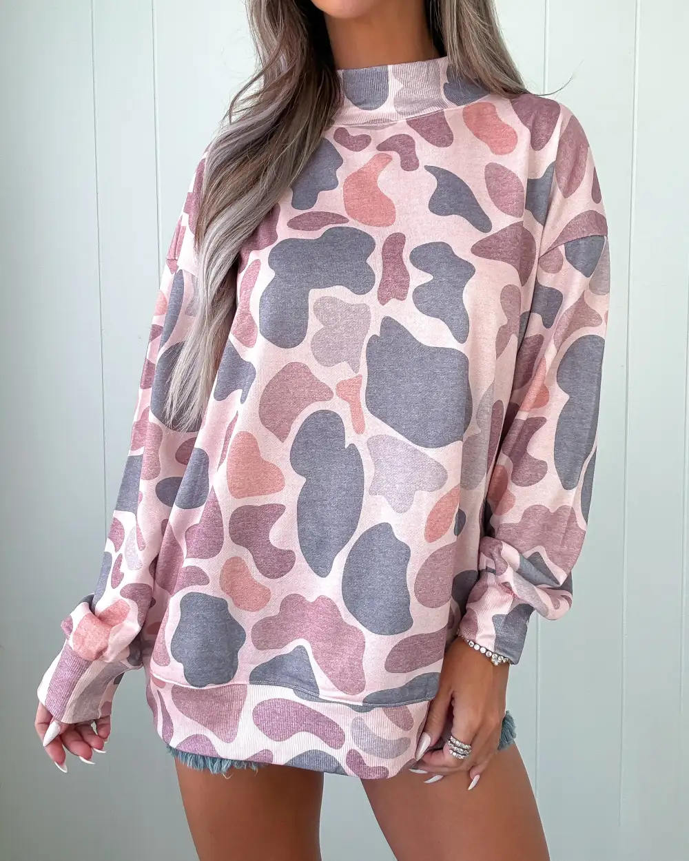 Relaxed-Fit Camo Mock-Neck Sweatshirt