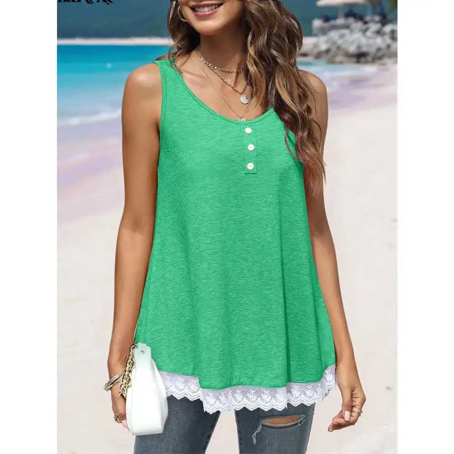 Lace Trim Wide Strap Tank Top