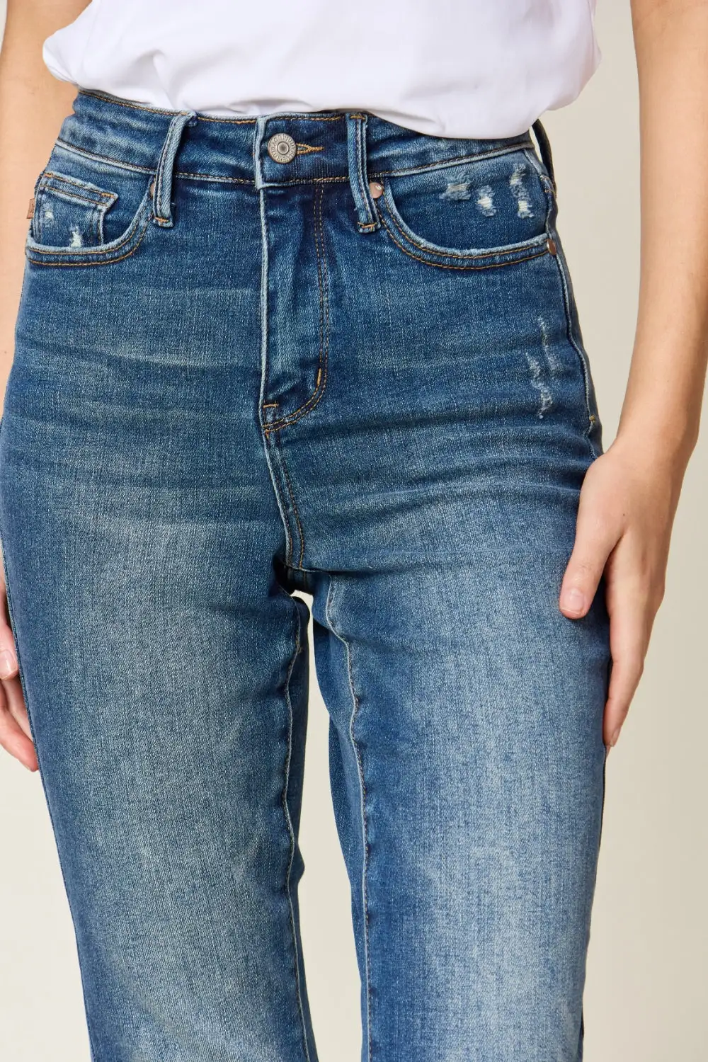 Textured High Waist Denim Jeans