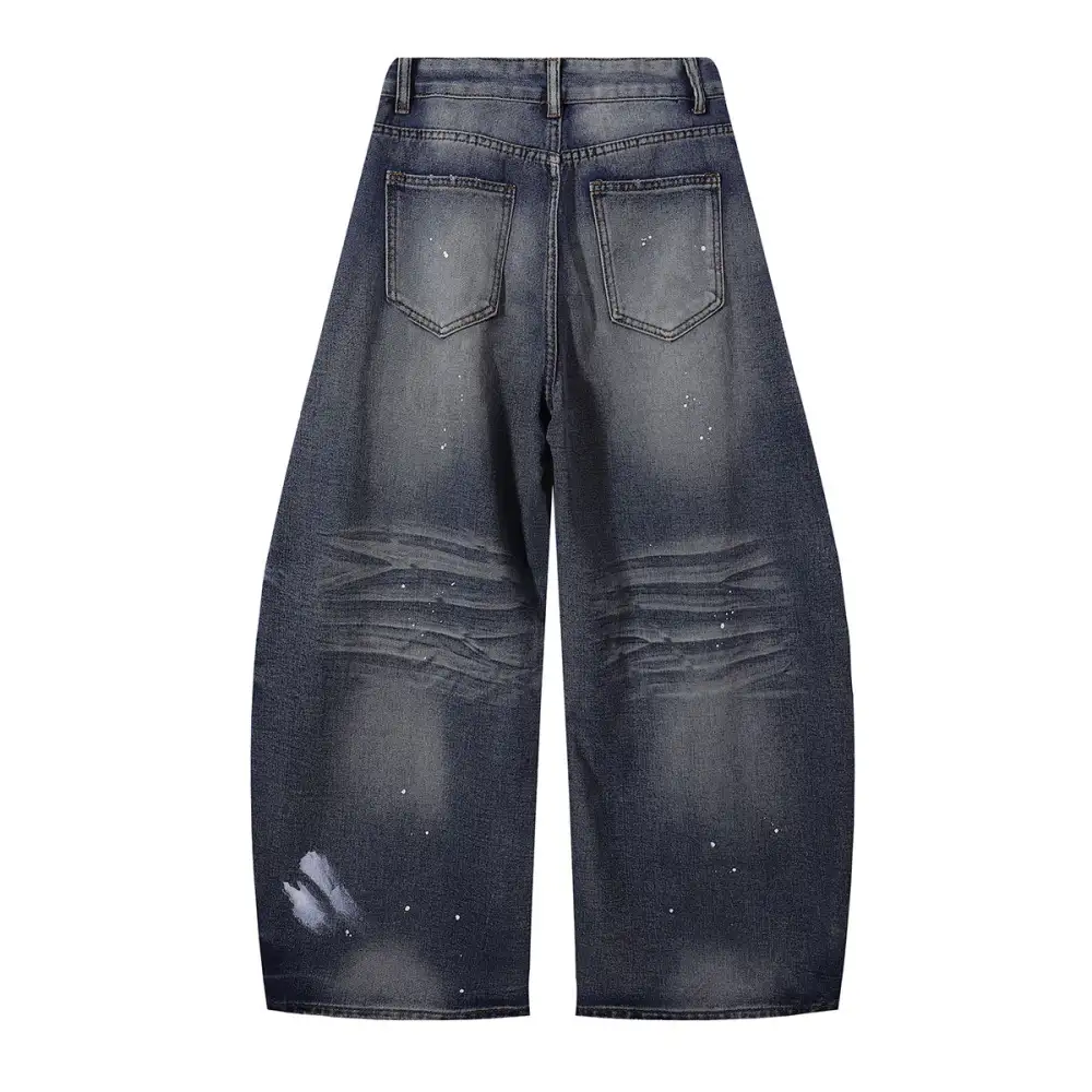 Wide Leg Distressed Splatter Print Denim Jeans