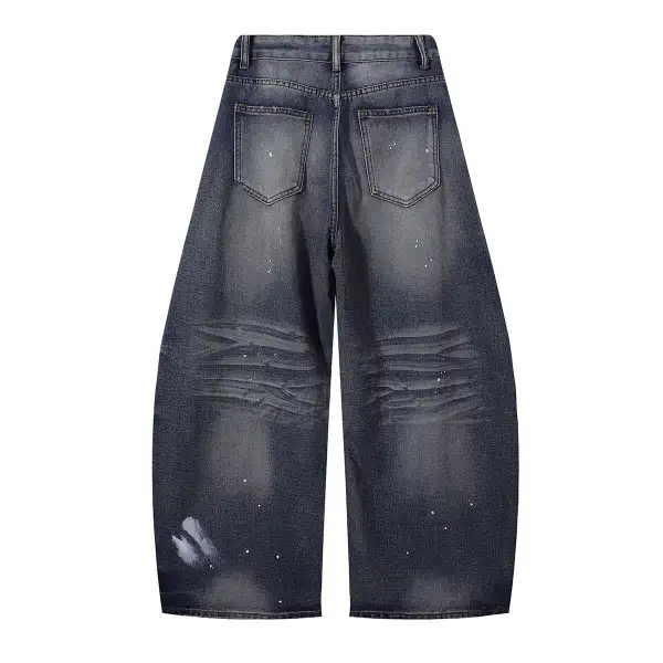 Wide Leg Distressed Splatter Print Denim Jeans