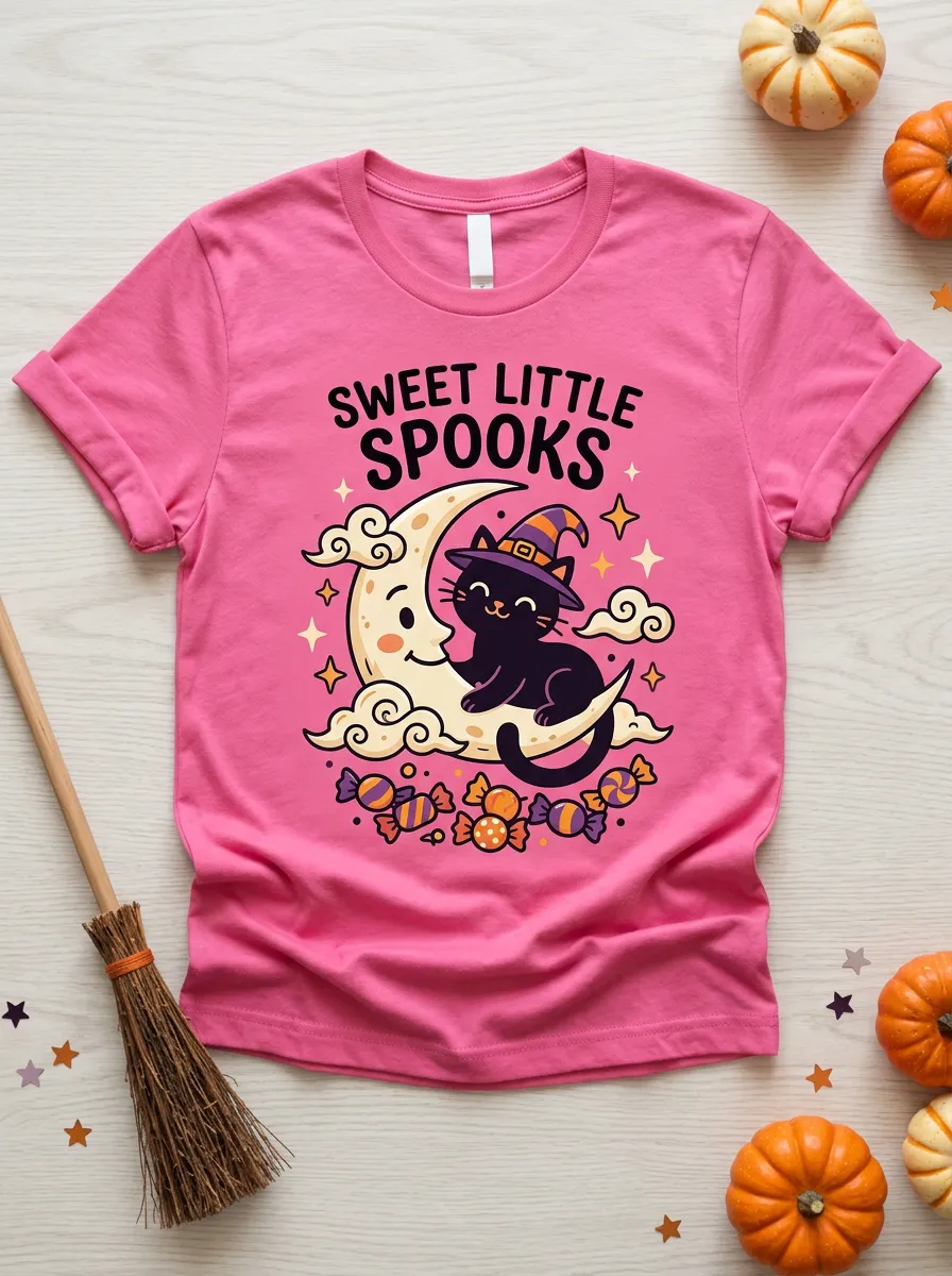 Cat Moon Sweet-Spooks Halloween Graphic T-Shirt