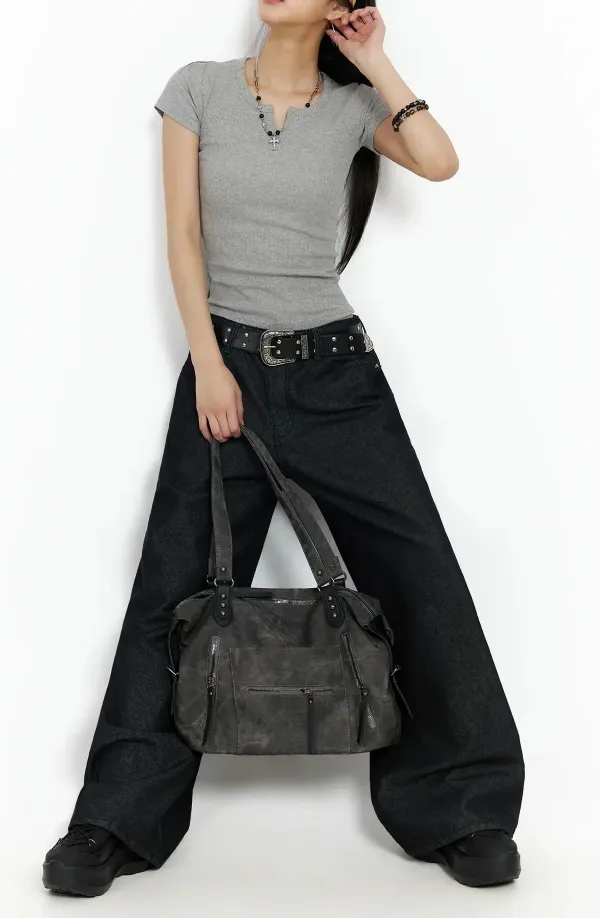 Solid Casual Wide Leg Jeans