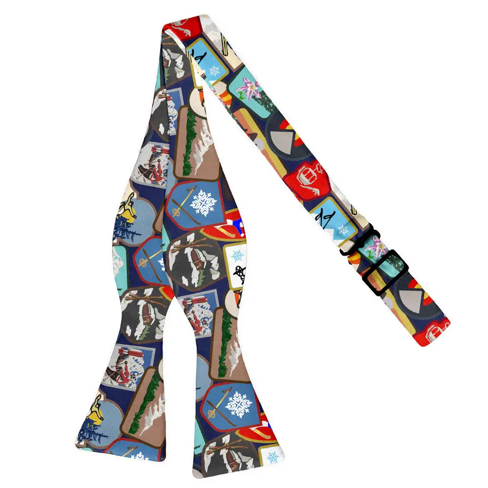 Vintage Ski Patches Pattern Bow Tie