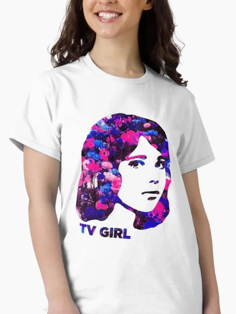Women's artistic floral head portrait round-neck short-sleeved T-shirt