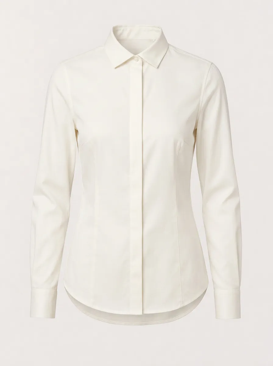 Women's Mixed-Material Button-Down Shirt Minimalist Off-White