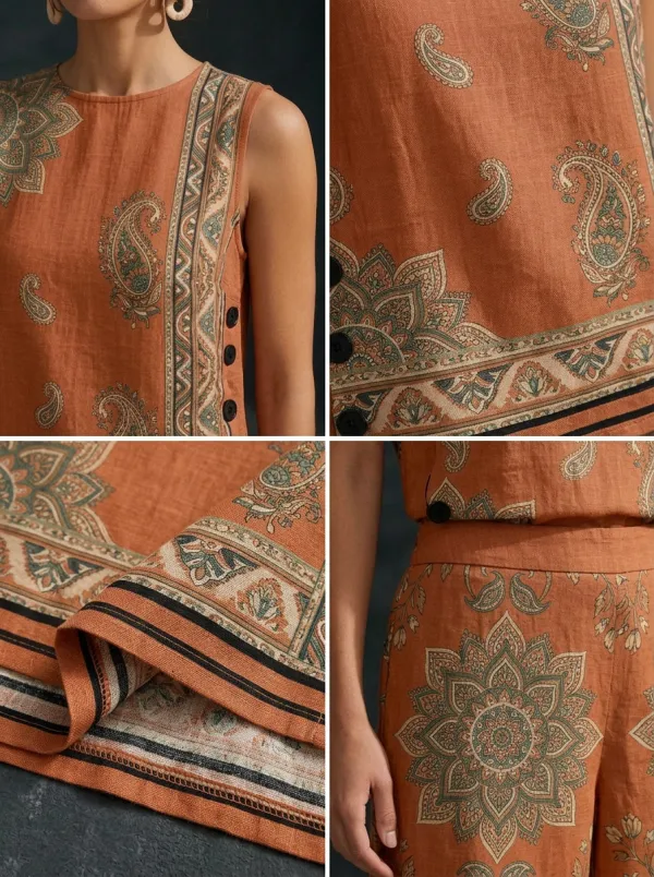 Women's Boho Style Paisley Floral Printed Sleeveless Set