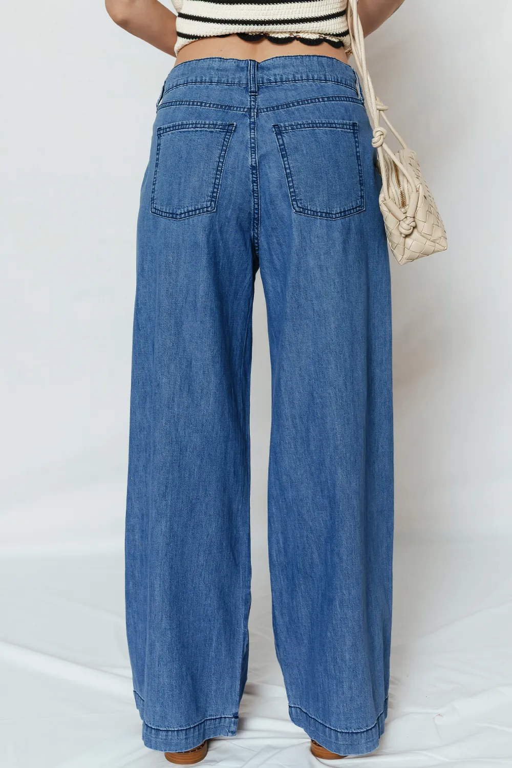 Blue Lace Up Wide Leg Jeans