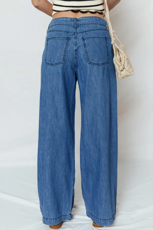 Blue Lace Up Wide Leg Jeans