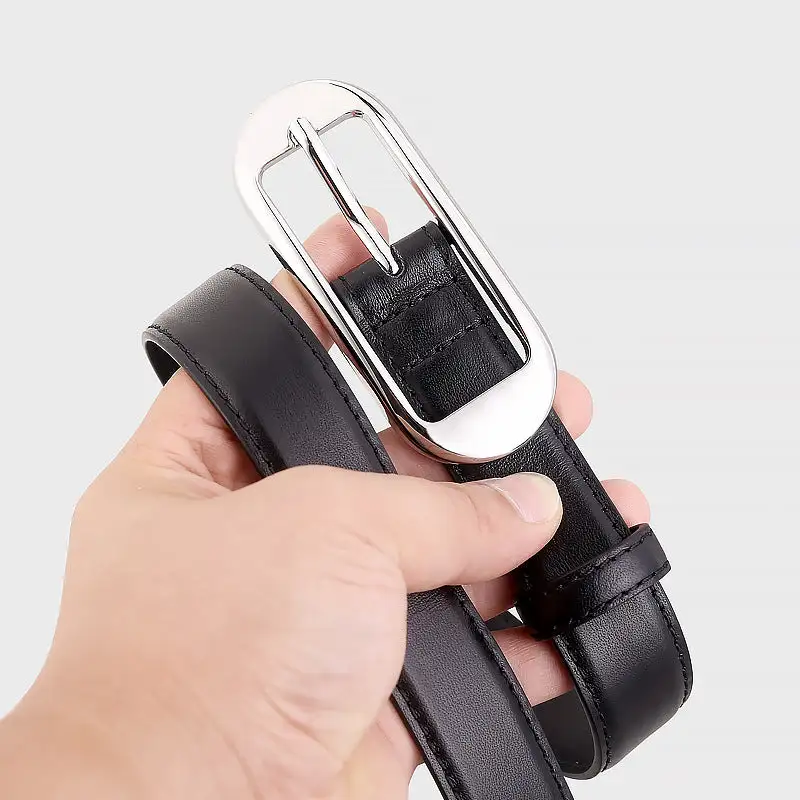 Relaxed Leather Skinny Belt with Buckle