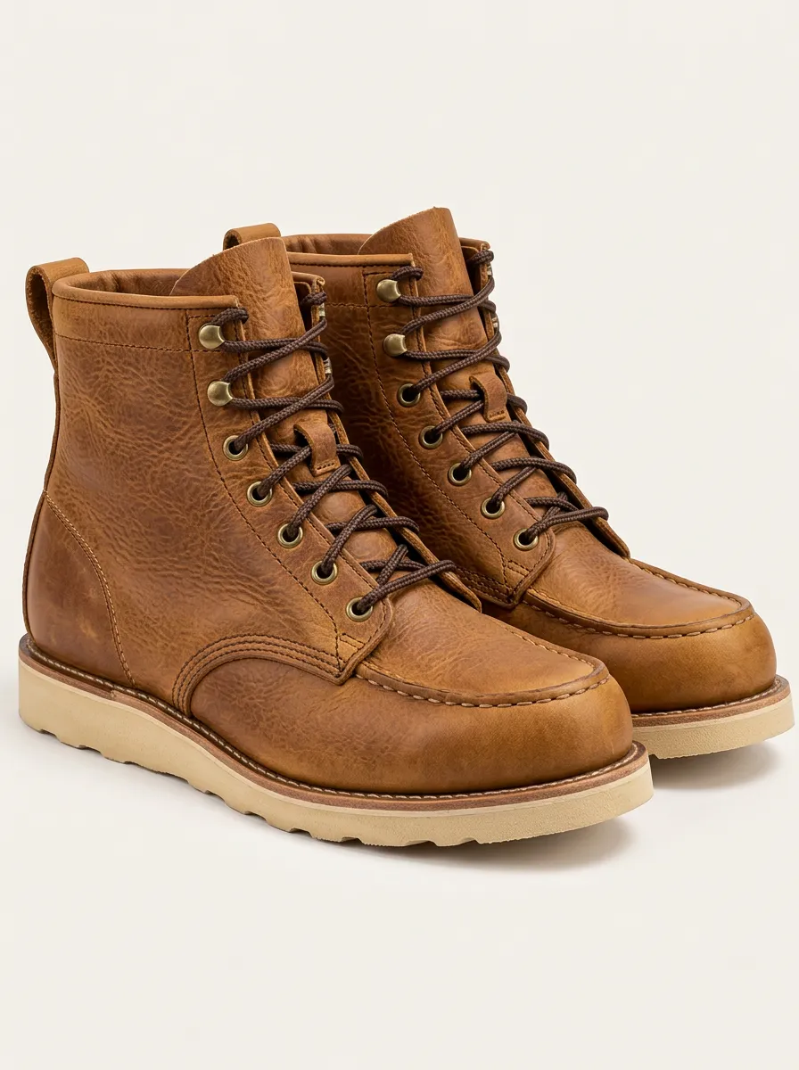 Men's Brown Work Boots with Leather Accents