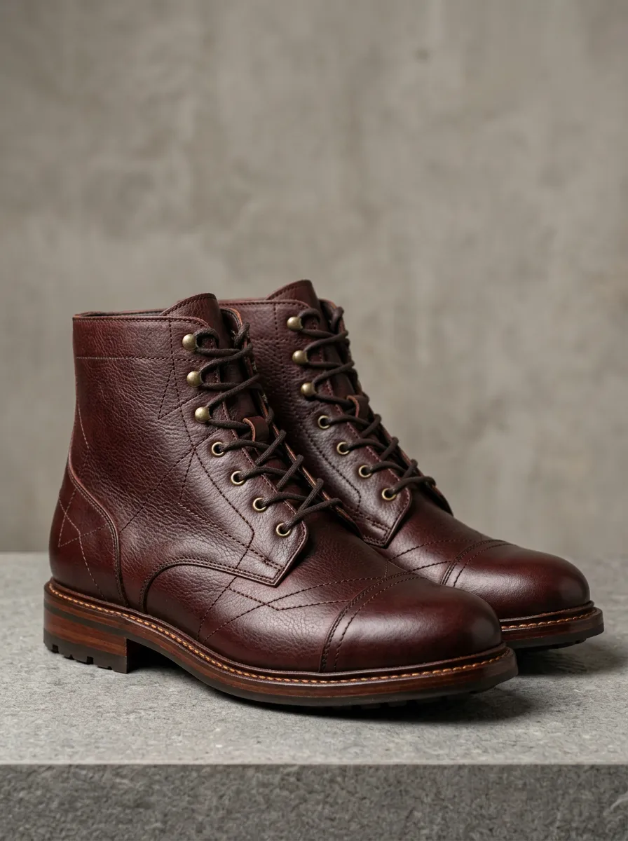 Vintage Leather-Look Lace-Up Boots