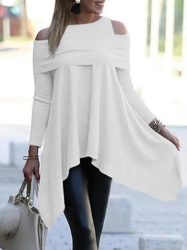 Minimal Asymmetric Relaxed Cutout Cold Shoulder T-Shirt