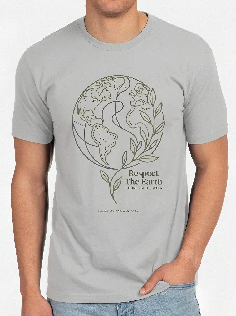 Men's Earth Day Nature Lover Globe Leaf Printed T-shirt