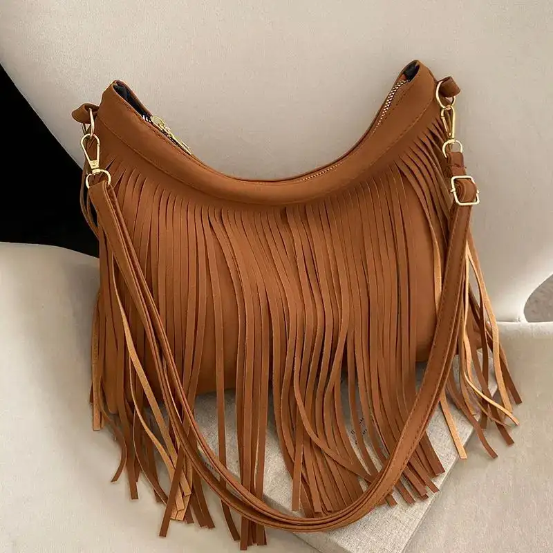 Elegant Detail: Tassel Red Leather Mini Crossbody Bag