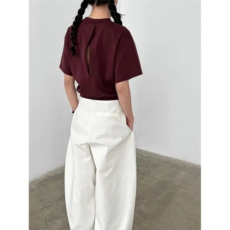 Relaxed Loose Backless Cropped T-Shirt