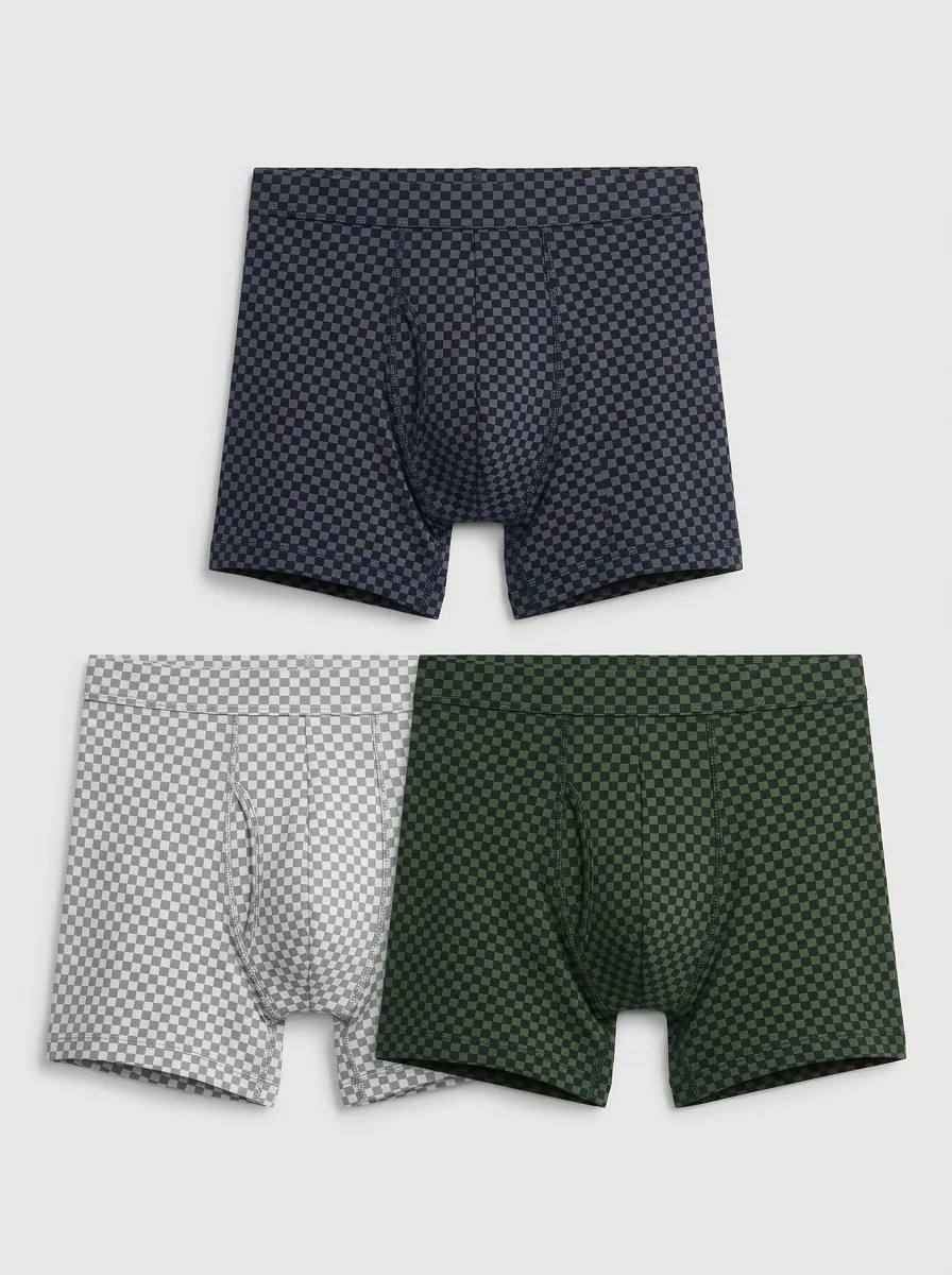 Men's Multi-Pack Checkerboard Pattern Printed Boxer Briefs