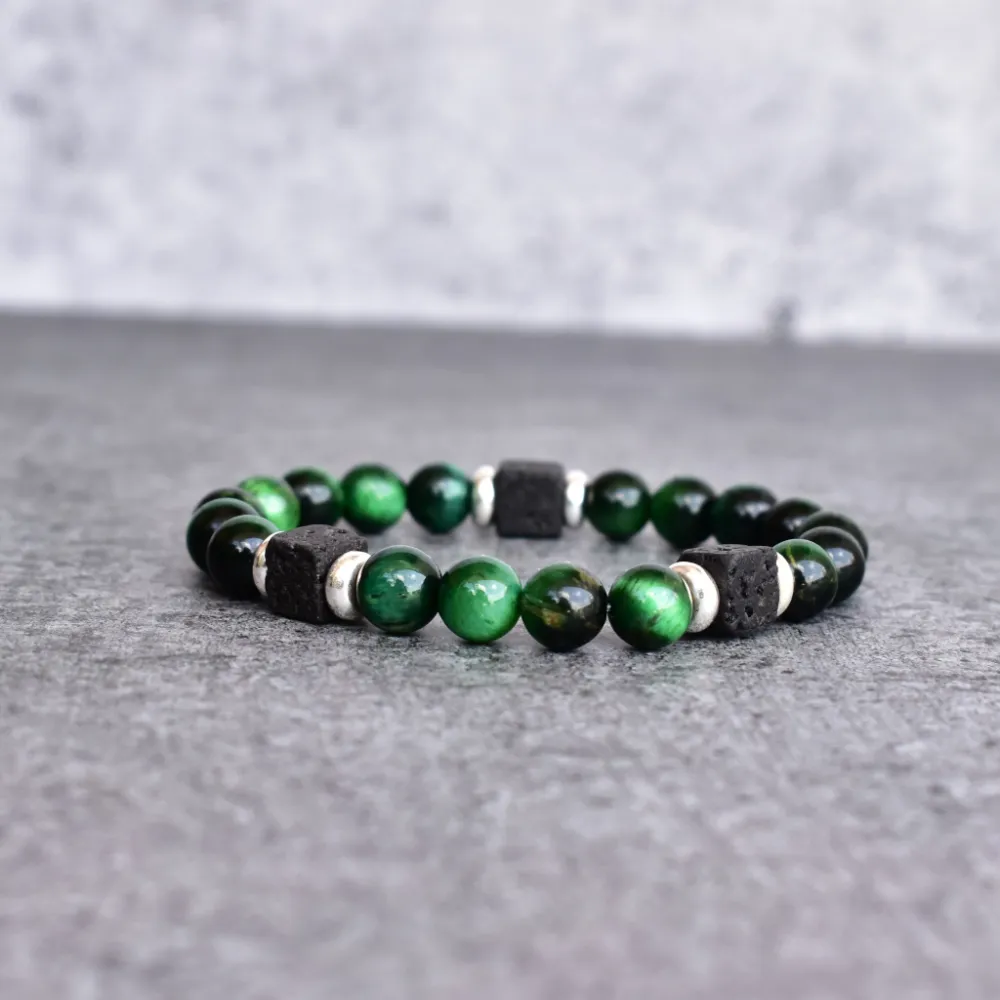 Soul Cube-Bead Tiger Eye Lava Bead Bracelet