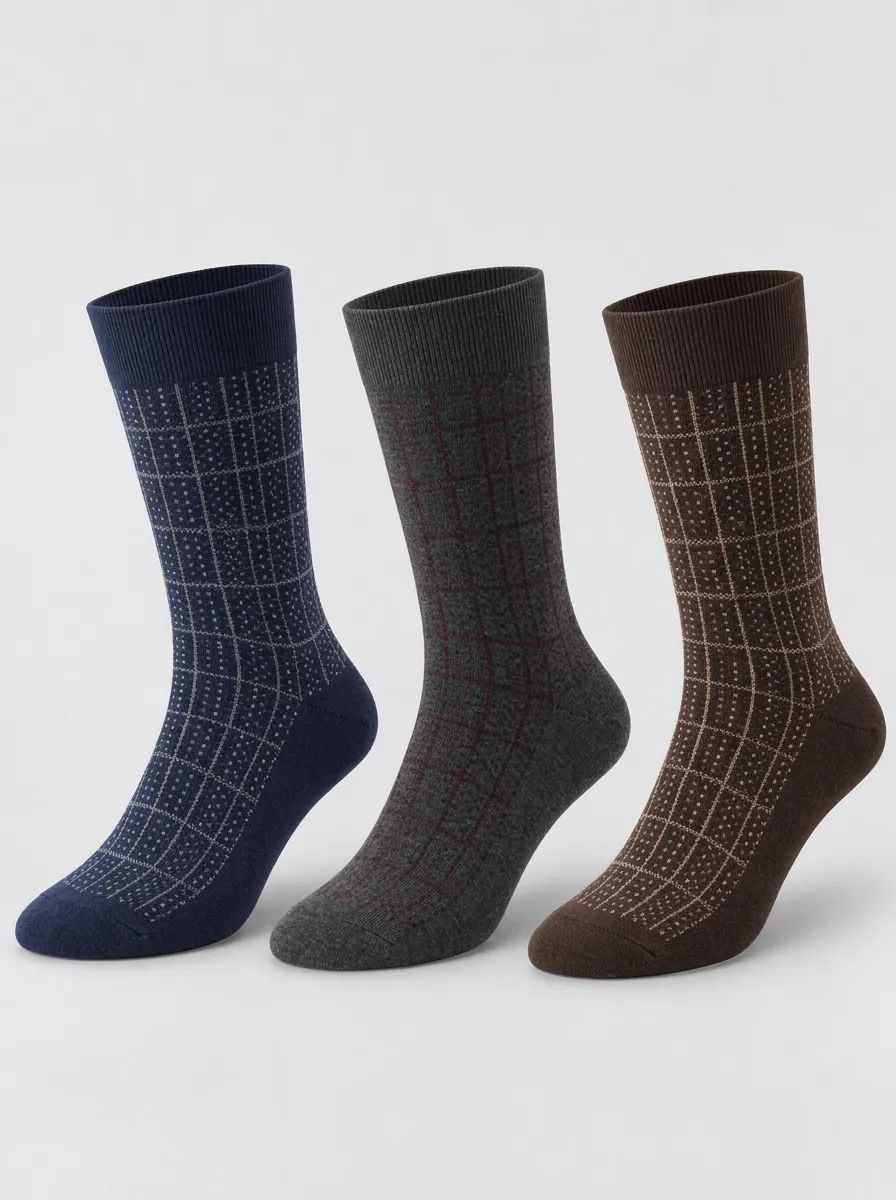 Men's Business Casual Grid Pattern Printed Socks 3-Pack