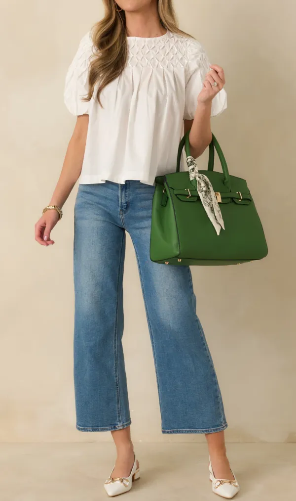 Short-Sleeve Puff-Sleeve Cotton Top