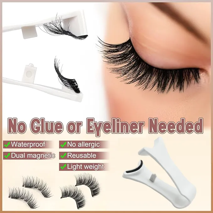 Magnetic Eyelashes with Applicator, No Eyeliner Needed, No Glue Reusable Magnetic Lashes -8RH7