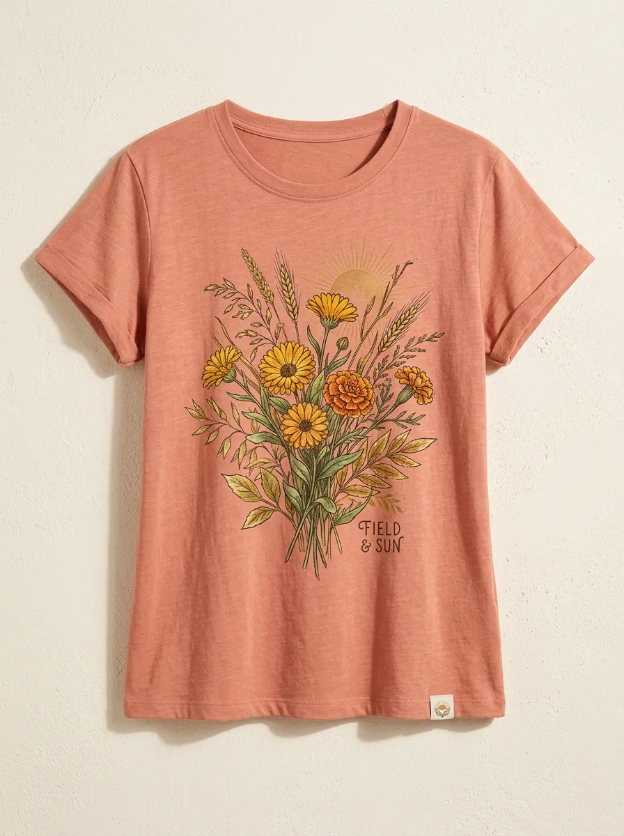 Women's Nature Lover Wildflower Sun Printed T-shirt