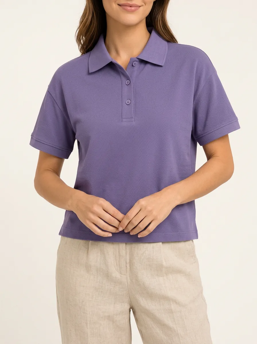Women's Purple Short Sleeve Polo with Minimal Styling