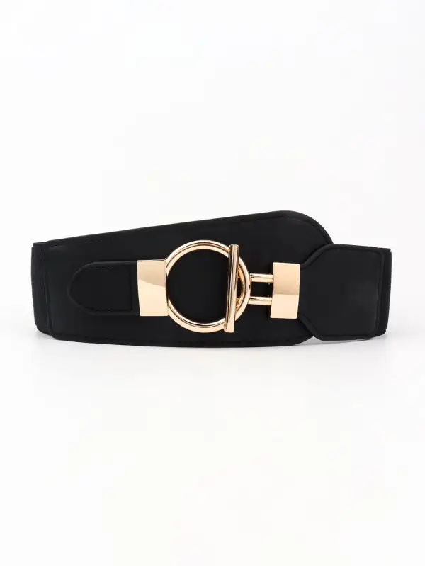 Wide Elastic PU Buckle Belt