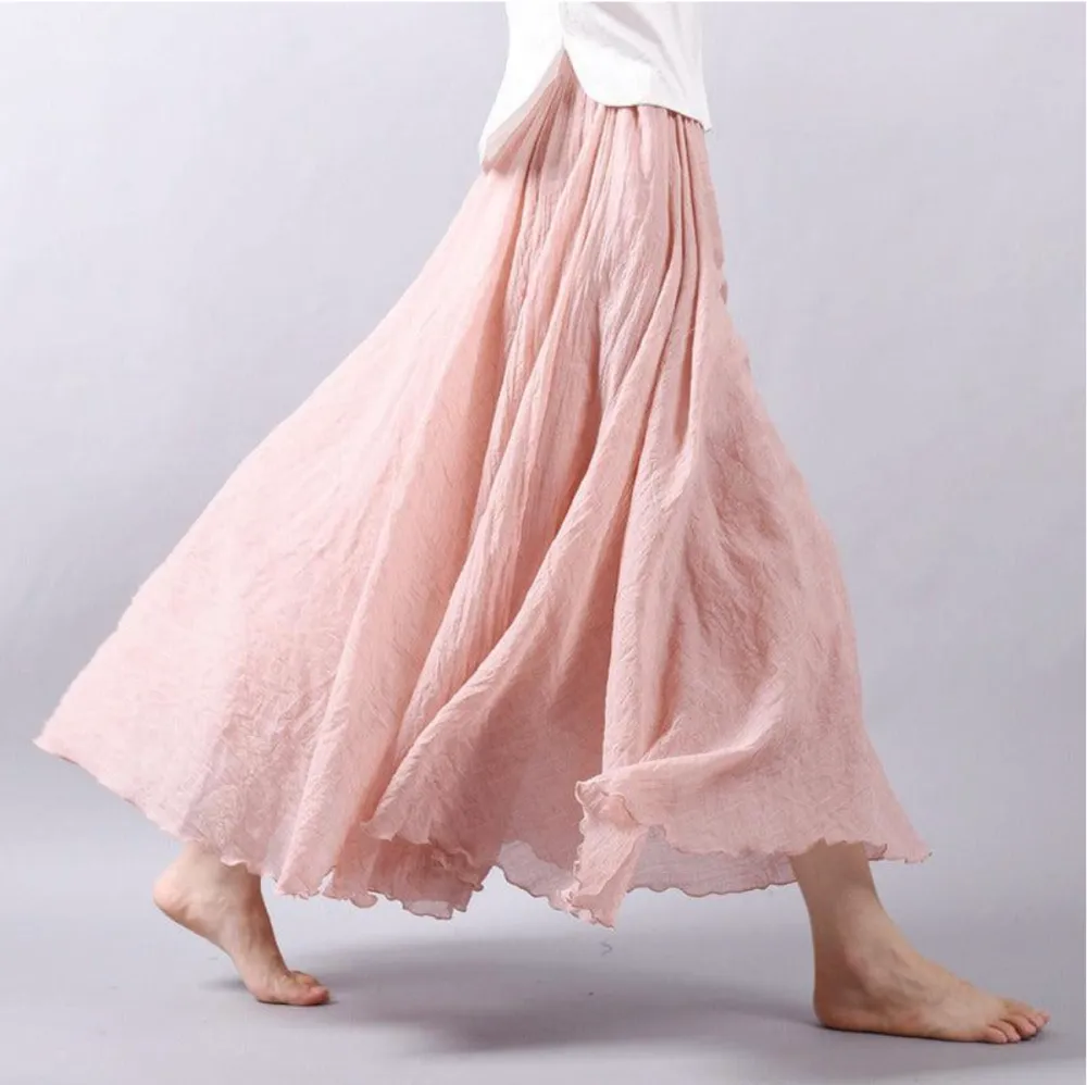  Flowy Elastic Waist Maxi Skirt