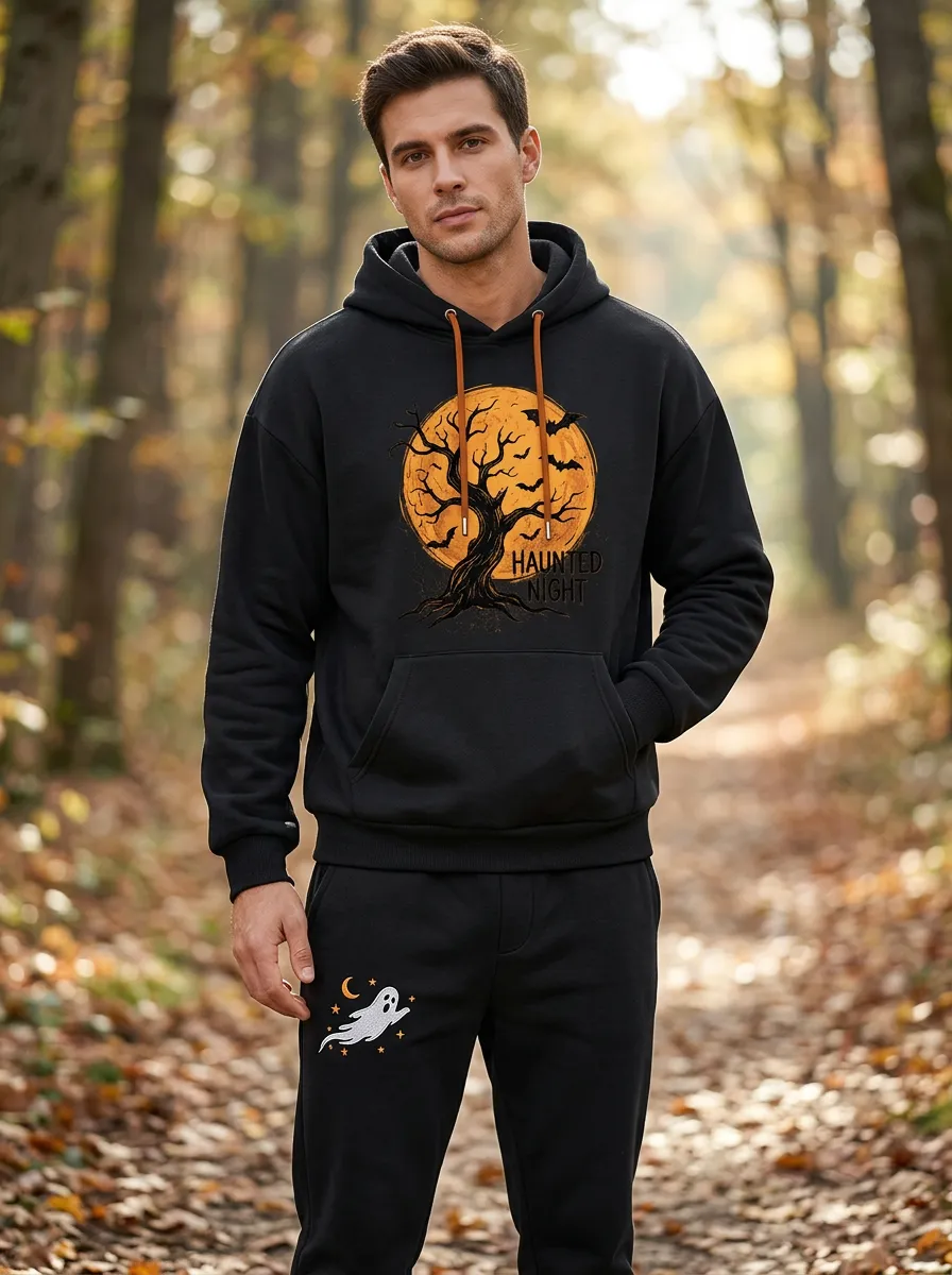 Men's Halloween Haunted Night Moon Tree Ghost Printed Tracksuit