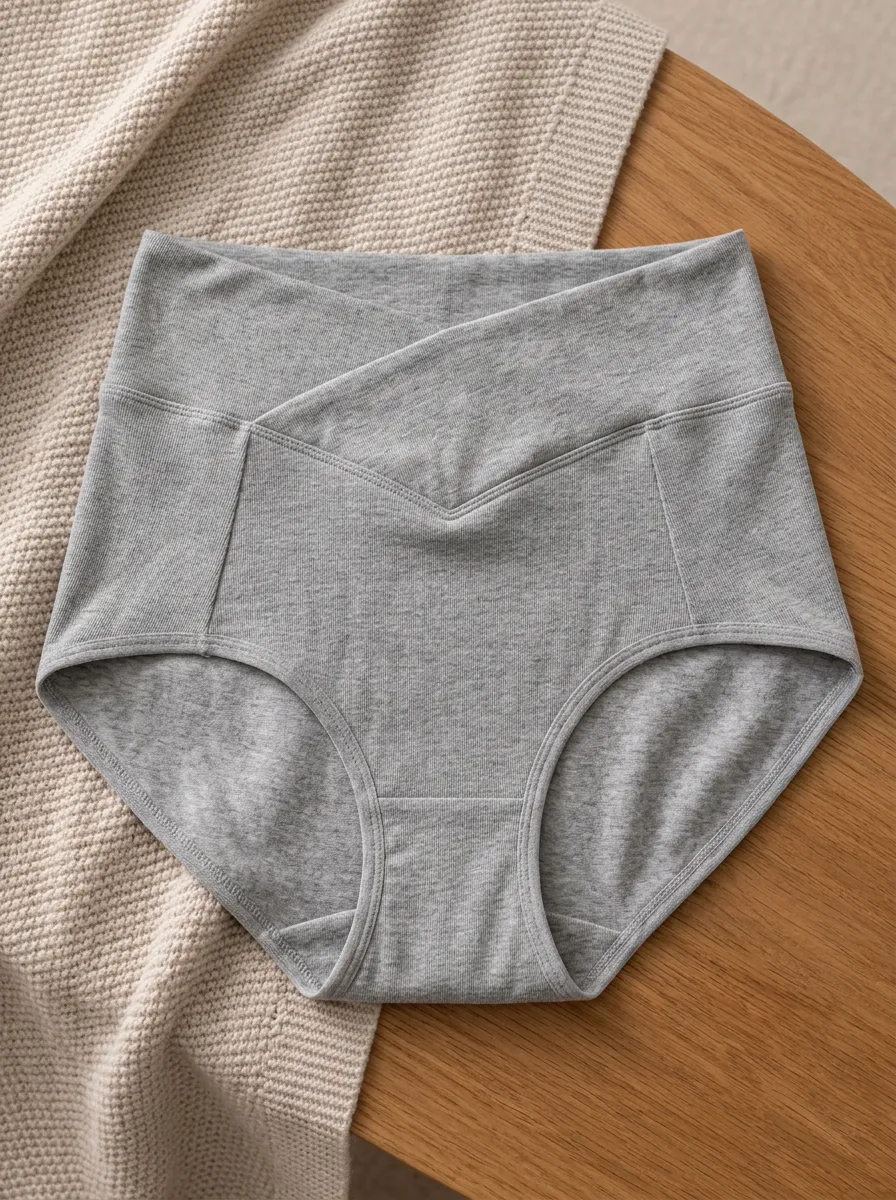 Women's High Waisted V-Shape Crossover Grey Cotton Panties