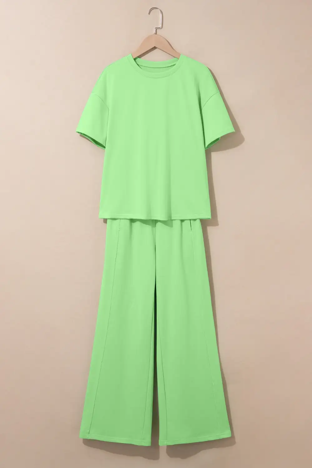 Women's Solid Cover Oversize Tee Pocketed Casual Pants Two Piece Outfit