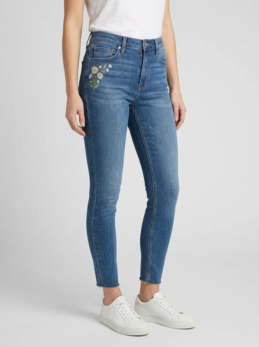 Women's Harbor Floral Daisy Embroidered Graphic Slim Jeans