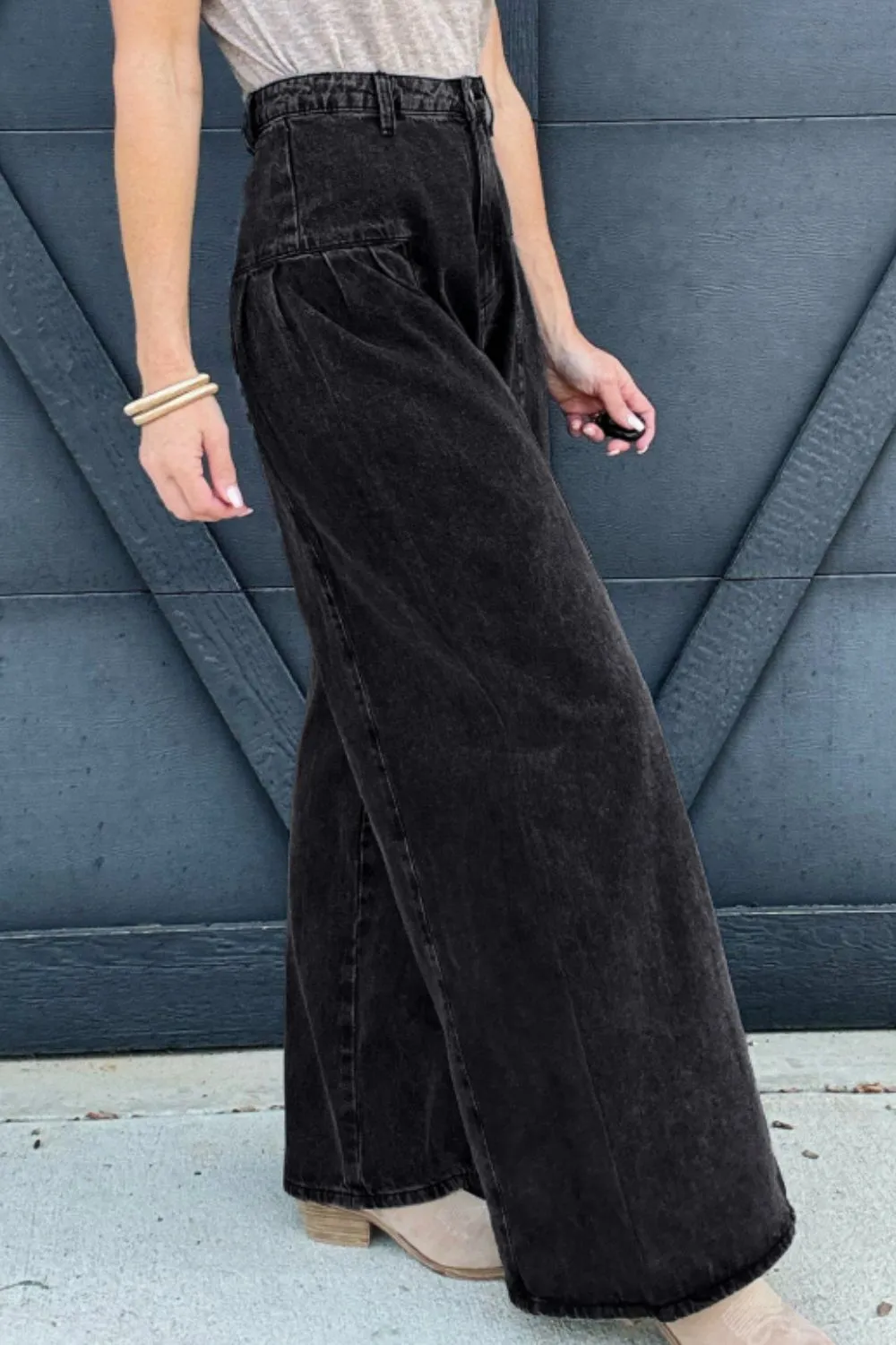High Rise Wide Leg Pocket Denim Jeans