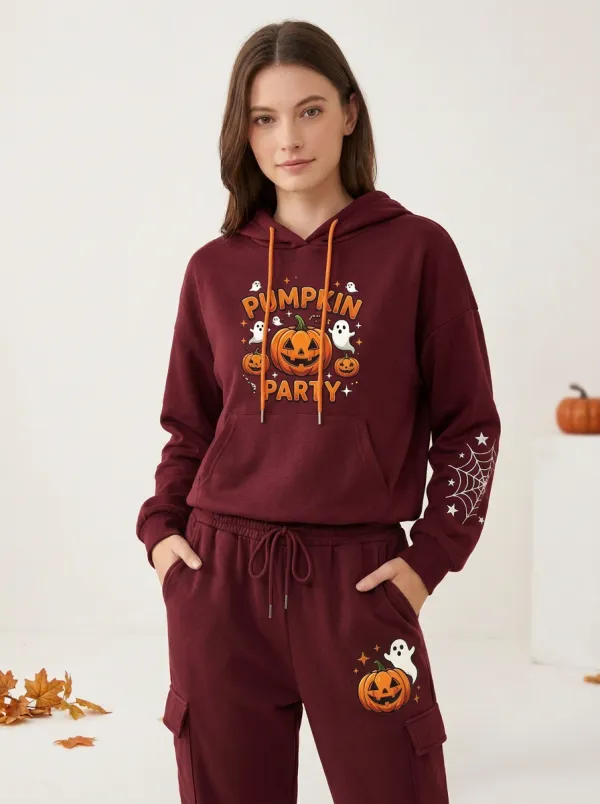 Women's Halloween Pumpkin Party Ghost Printed Tracksuit