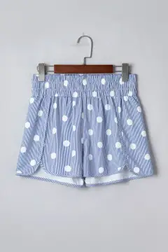 Polka-Dot Polka Dot Print Shirred High Waist Casual Shorts