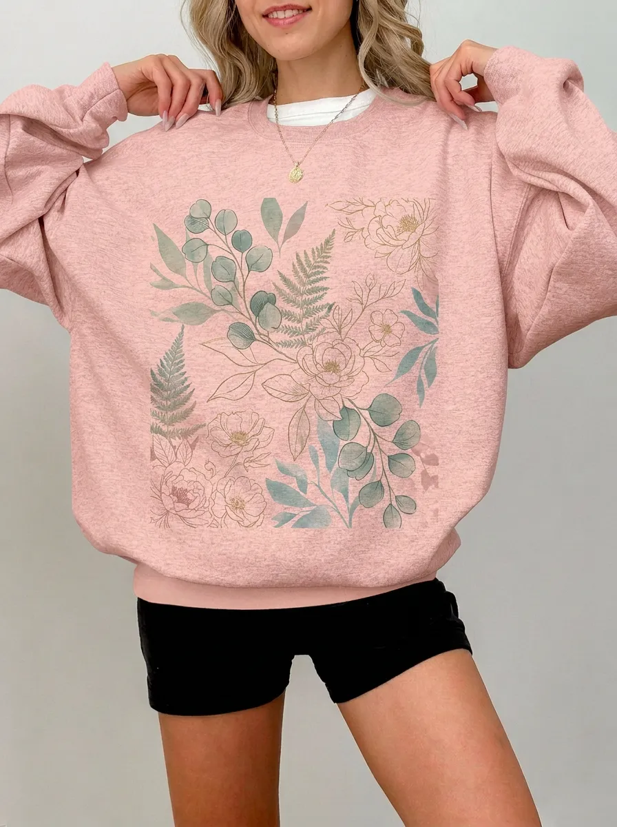 Women's Botanical Nature Lover Floral Fern Printed Sweatshirt