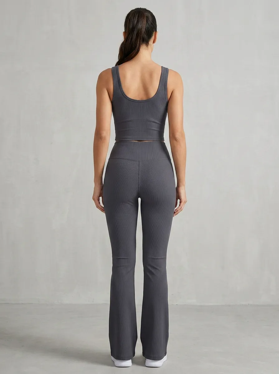Workout Cropped Women's Tank Top Flare Pants Active Set