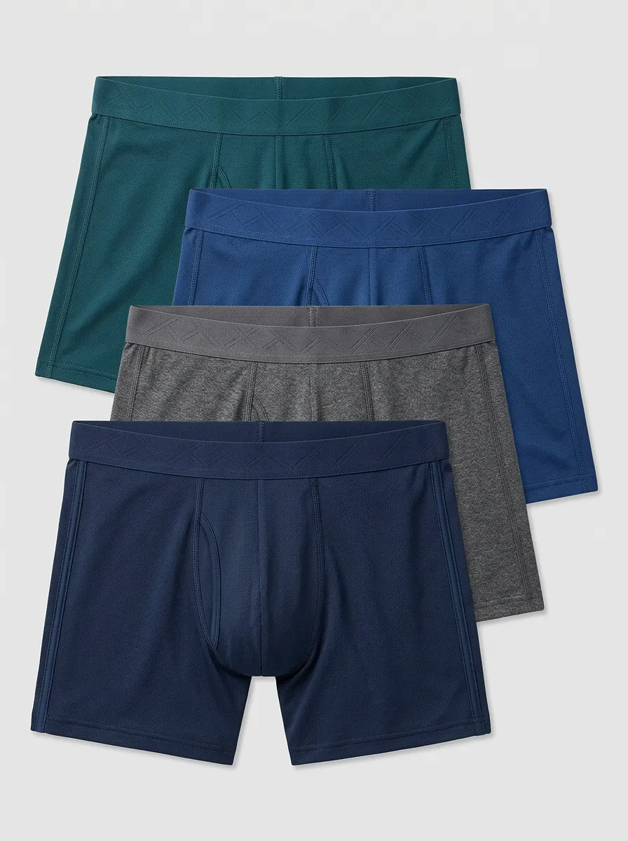 Easy-Wear Solid Patterned Essential Men's Four Pack Boxer Briefs