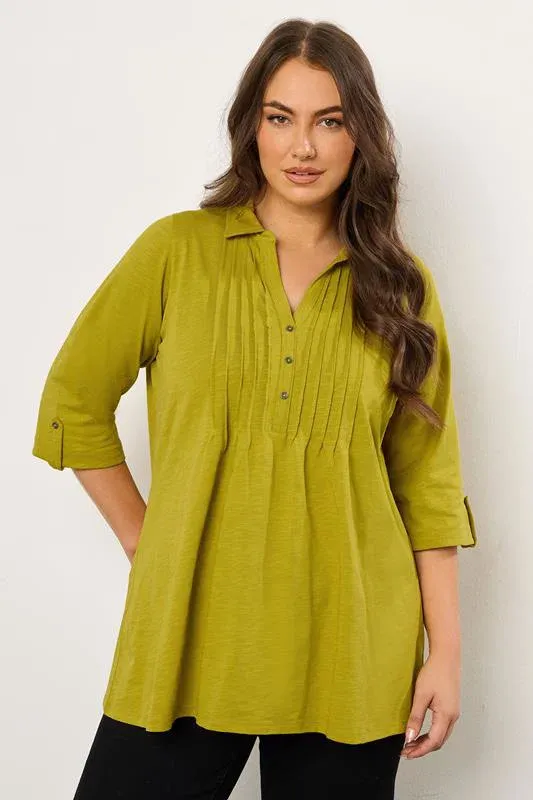 Green Pintuck Henley Top