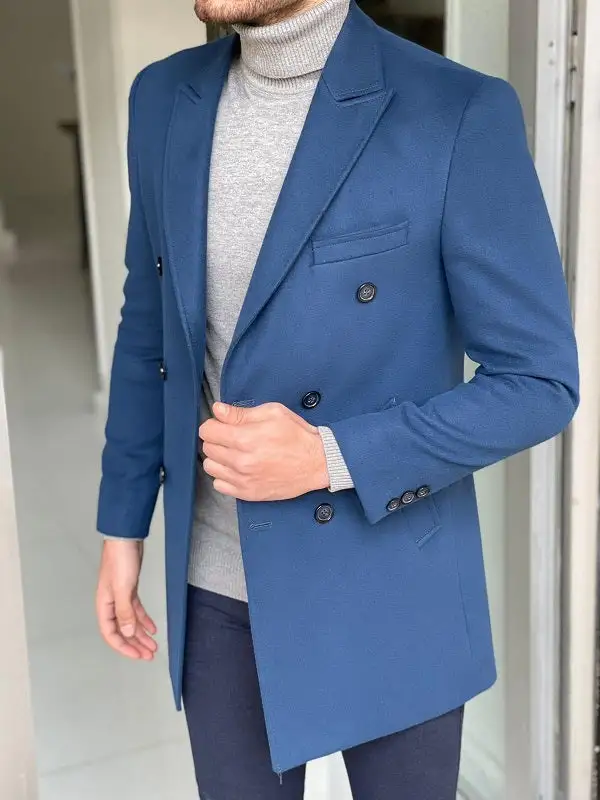 Double Breasted Slim Fit Wool Longline Long Coat