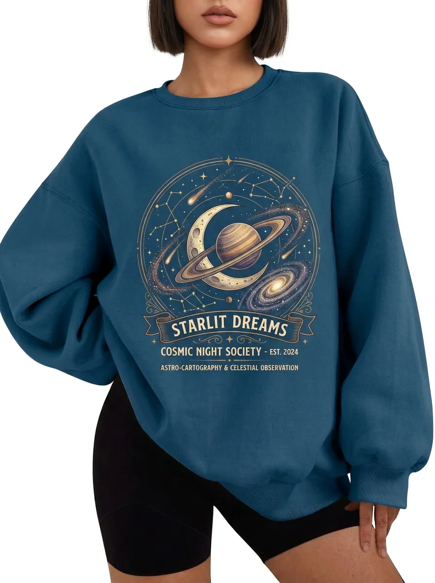Women's Astronomy Lover Starlit Dreams Planet Printed T-shirt
