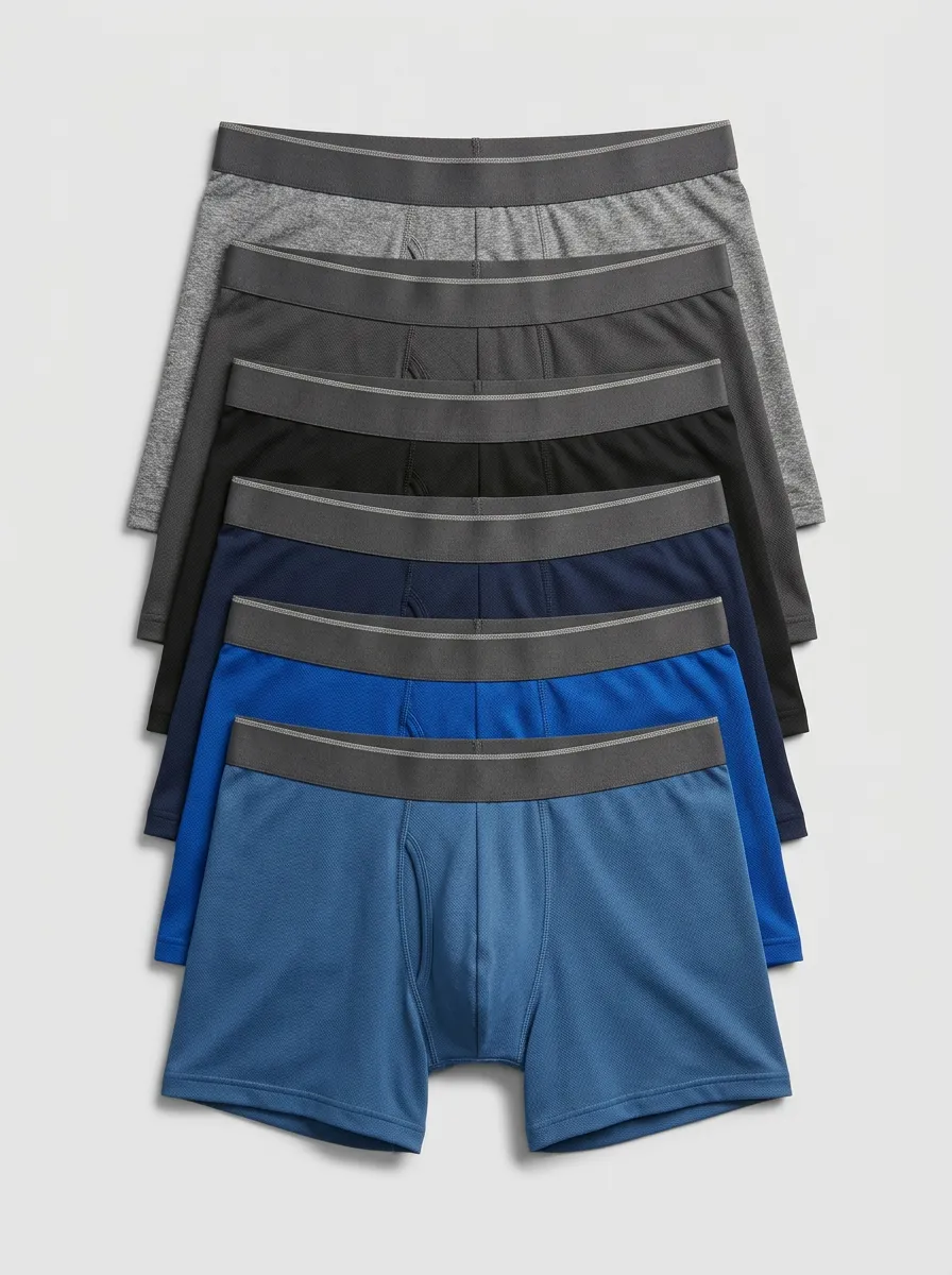 Men's Solid Pattern Breathable Heathered Texture 6-Pack Boxer Briefs
